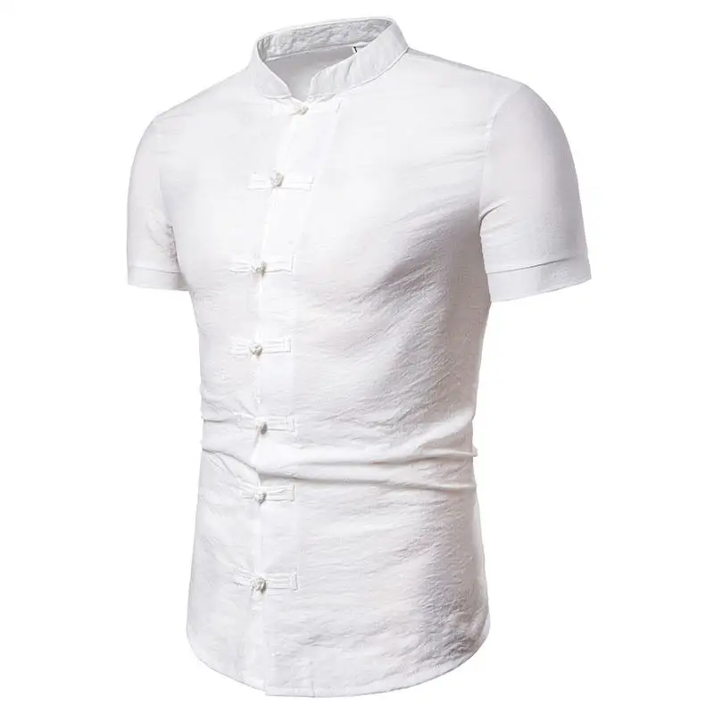 Традиционная китайская одежда для мужчин хлопковая льняная рубашка с короткими