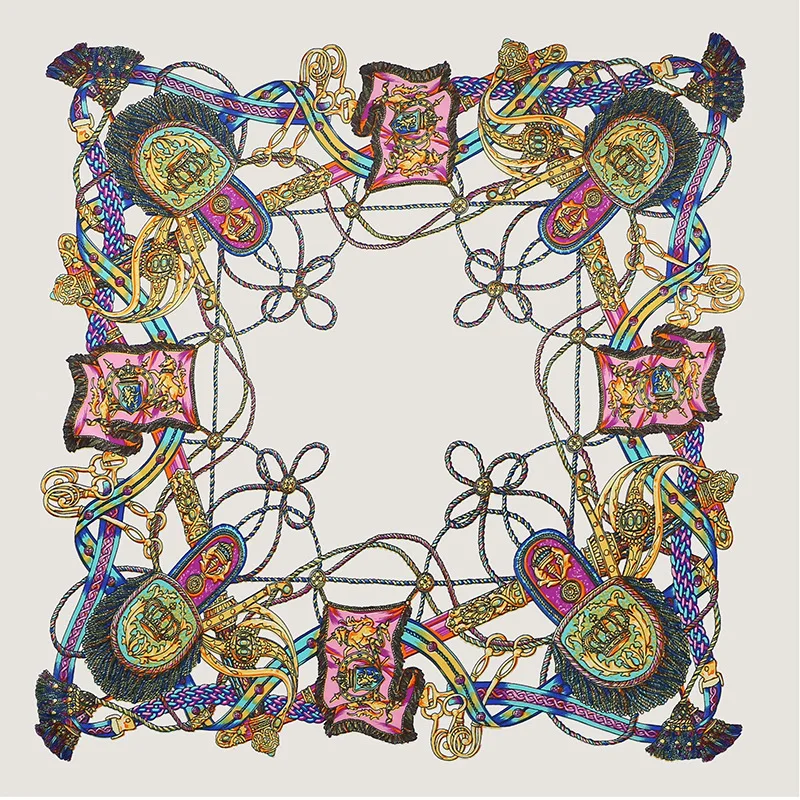 

60cm*60cm Silk Novelty Chain Print Adult Scarf Women Hair Scarf Cover Hijab Scarf High Quality Vintage Style for Holiday Decor