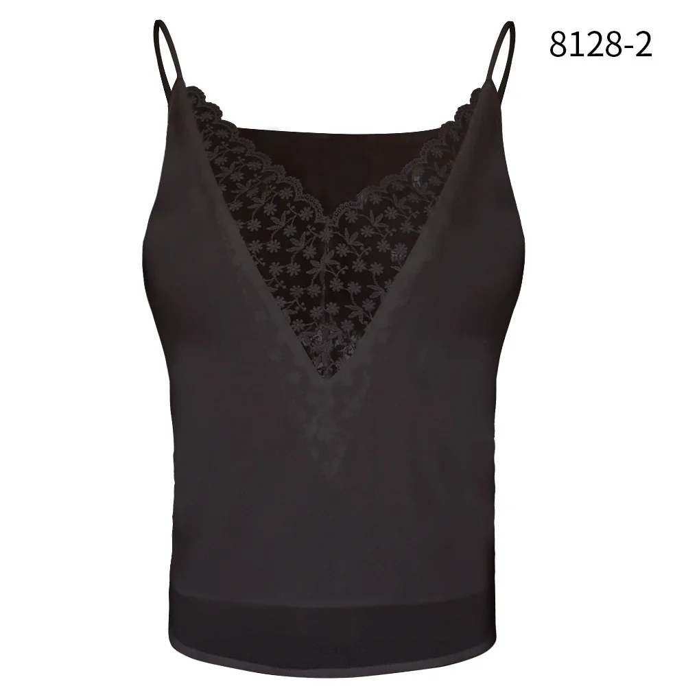 

2020 Summer Women's Sleeveless Lace Shirt Sling Lace Chiffon Tube Top Top Vest Ladies Sexy Deep V See-through Lace Chiffon Shirt