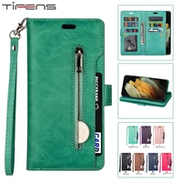 Zipper Flip Leather Case For Samsung Galaxy S21 S20 S10 Note Ultra Plus Edge Cards Wallet Phone Cover