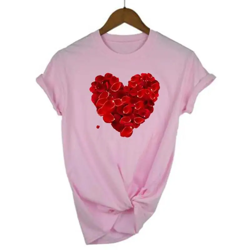 

Couples Summer Short Sleeve Cute T Shirt Women Tops Cotton Casual Harajuku Shirt Tshirt Fashion Heart Print Love Tee Shirt Femme