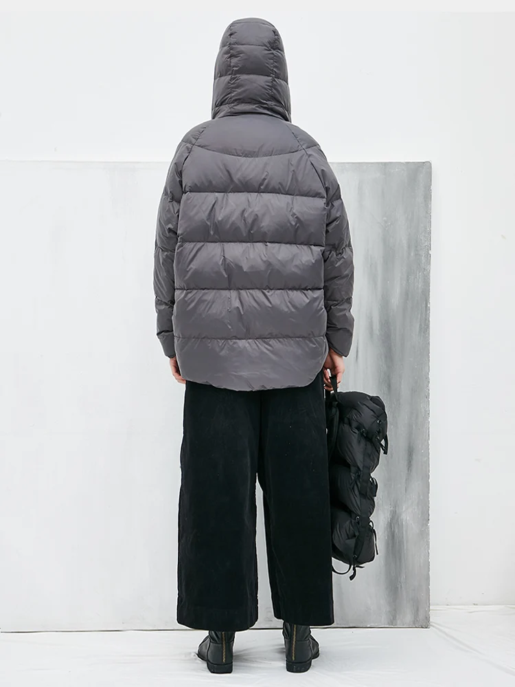 Серое пуховое пальто, женская короткая куртка, новинка, зимняя Свободная куртка, женская верхняя одежда, модная повседневная парка с капюшоном, женские топы WM189