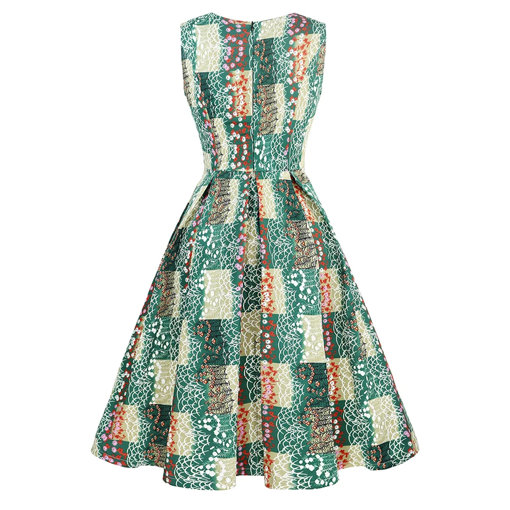 Женское платье с круглым вырезом новое модное принтом без рукавов на талии Ретро