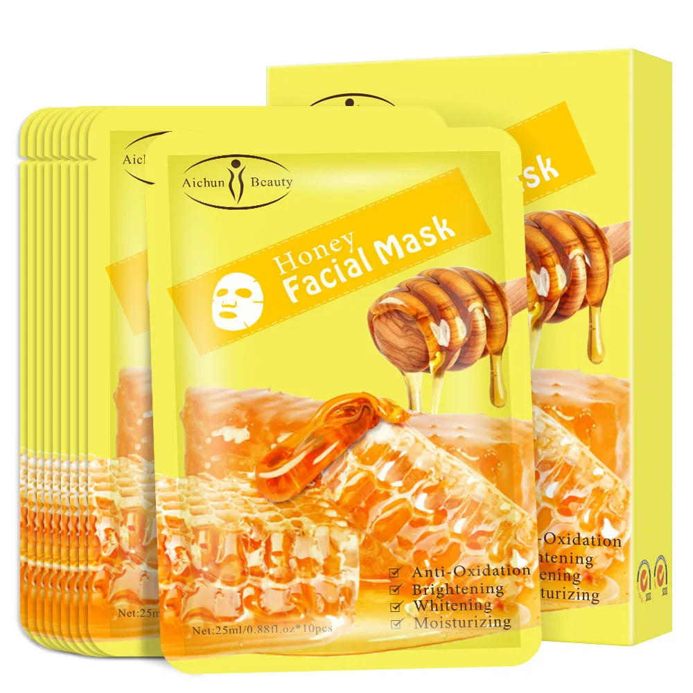 

Honey Silk Moisturizing Facial Mask Brightening Anti-Aging Skin care Repair Oil-control Anti-acne Whitening Face masks 10pcs