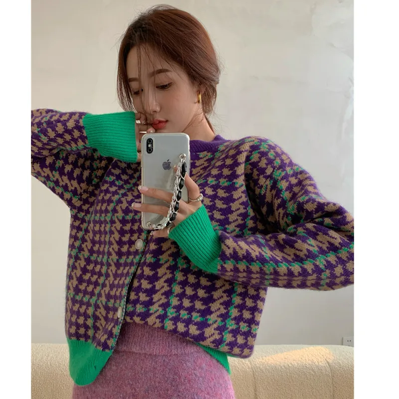 

Женский винтажный Укороченный кардиган с принтом «гусиные лапки»