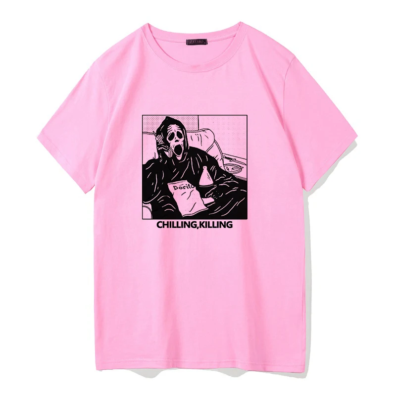 

Horror Skull T-shirt Gothic Ladies Fashion Funny Casual Ghost Chilling Killing Letter Print Ladies Short Sleeve T-Shirt Punk Top