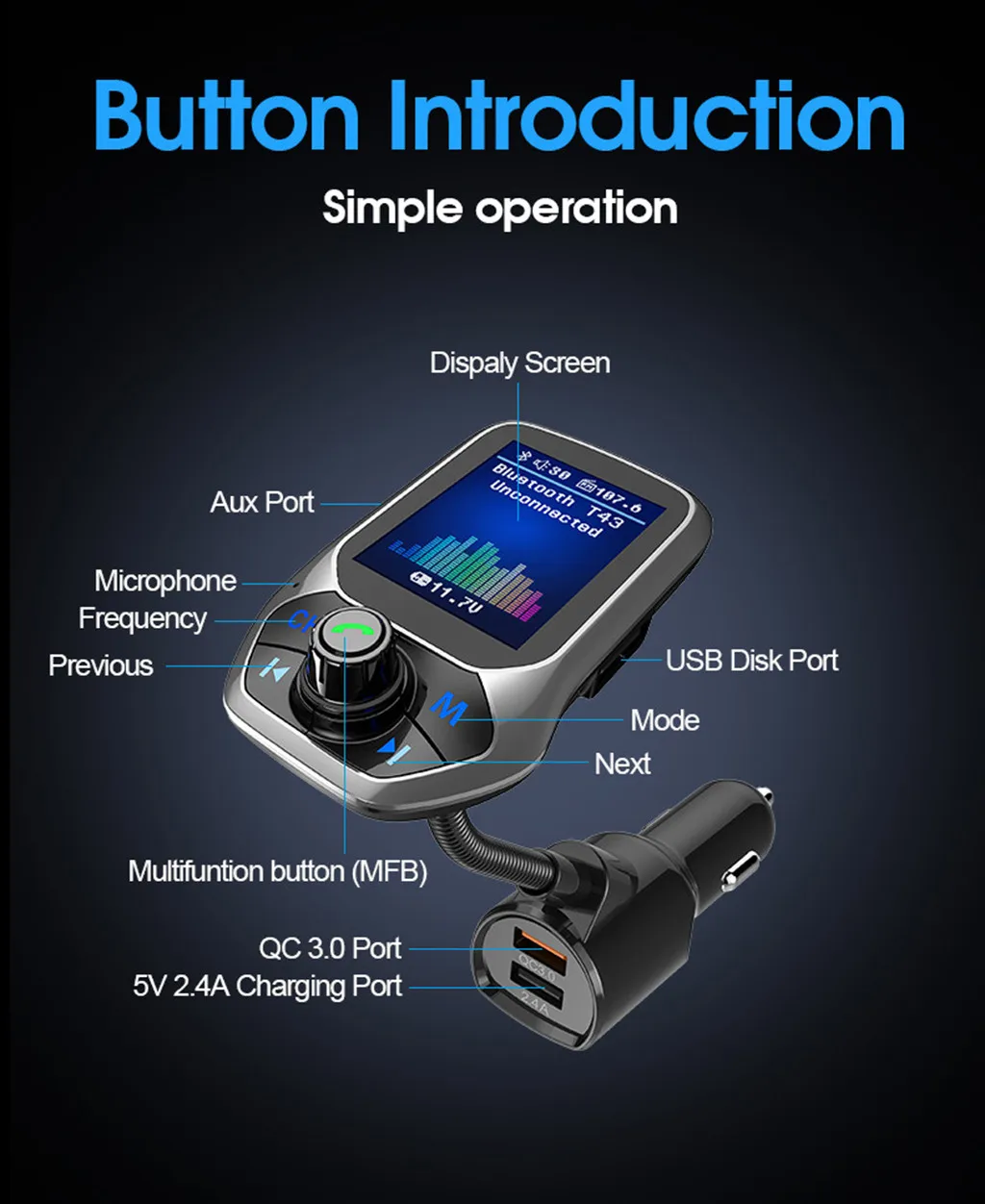 Bluetooth MP3 плеер FM передатчик автомобильное зарядное устройство двойной USB Батарея