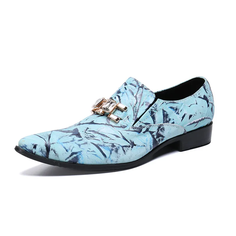 2021 Handmade Printed Blue Wedding Slip-on Shoes Men s Genuine Leather Casual Shoes Men Office Party shoes Men Driving Loafers