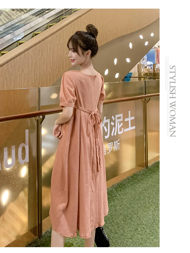 Hot! Pink Cotton Long Maternity Dress 2019 New Summer Fashion A-Line Loose High Waist Clothes for Pregnant Women Pregnancy | Мать и