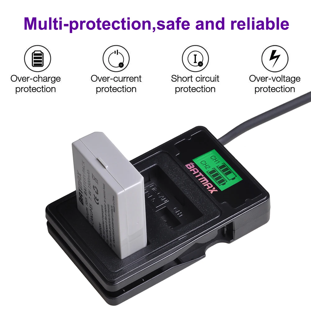 Аккумулятор Batmax для камеры двойное зарядное устройство с ЖК экраном и портом Type C