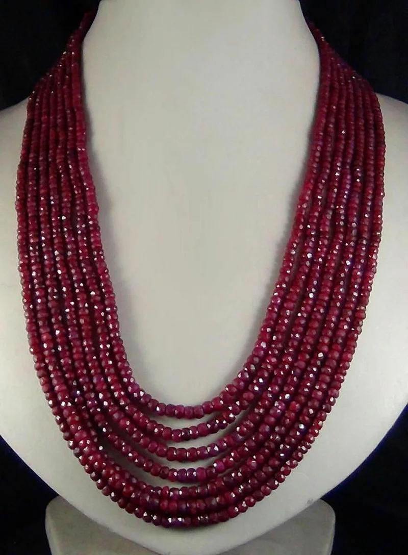 

Beautiful 7 Rows Faceted 2x4mm Red Ruby Rondelle Gems Beads Necklace 17-23'' AAA