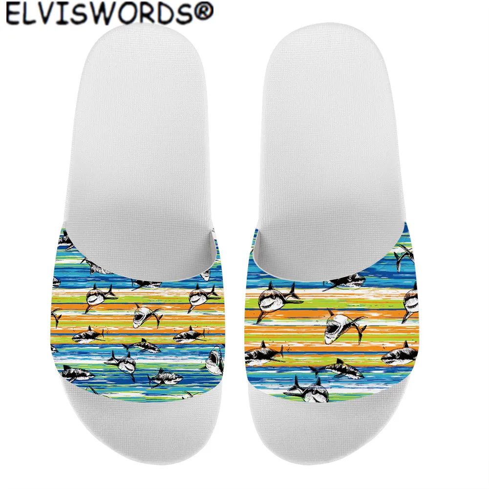 

ELVISWORDS/свирепые женские летние пляжные шлепанцы с рисунком акулы; Повседневные домашние Вьетнамки; Домашние сандалии для ванной
