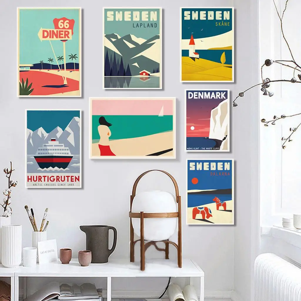 Швеция Дания путешествия винтажный плакат на стену Арт холст картины Nordic