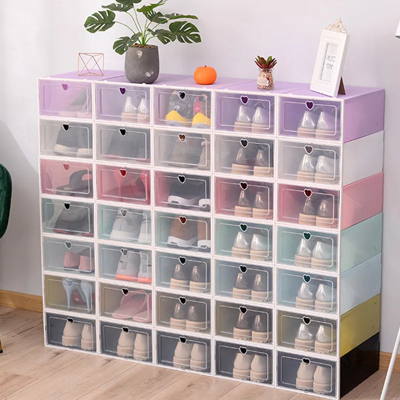 

6pcs Transparent Round Hole Storage Shoe Box Dustproof Shoes Organizer Box Can Be Superimposed Combination Shoe Cabinet