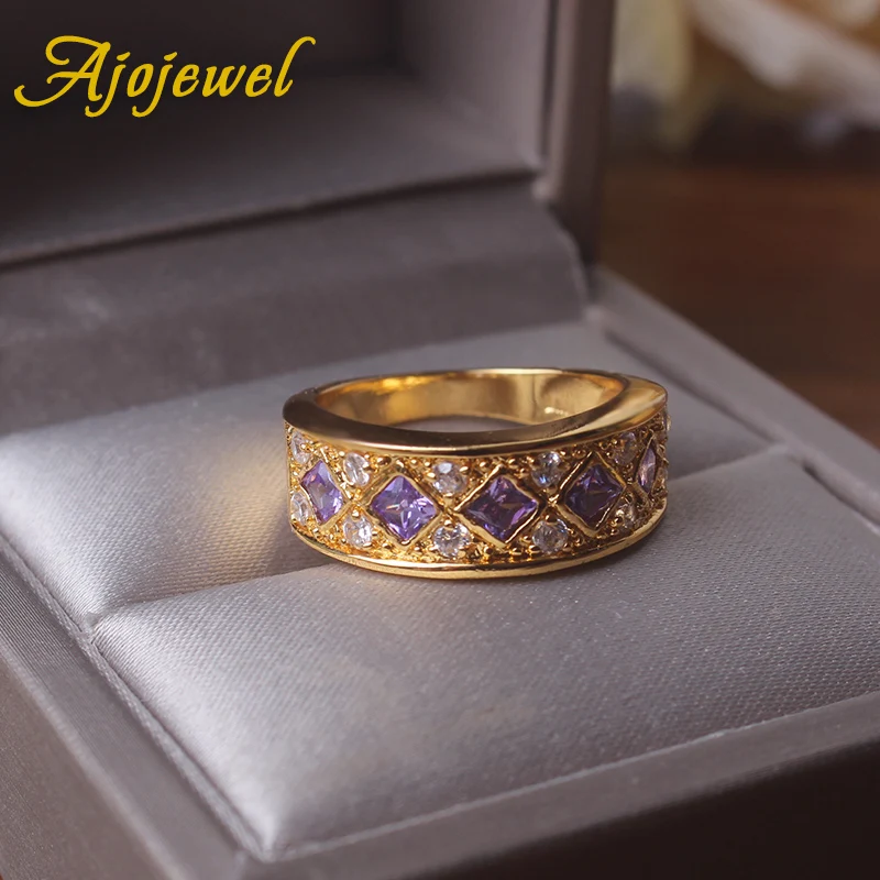 Ajojewel Размеры 8 геометрические циркониевые кольцо фиолетового цвета с украшением