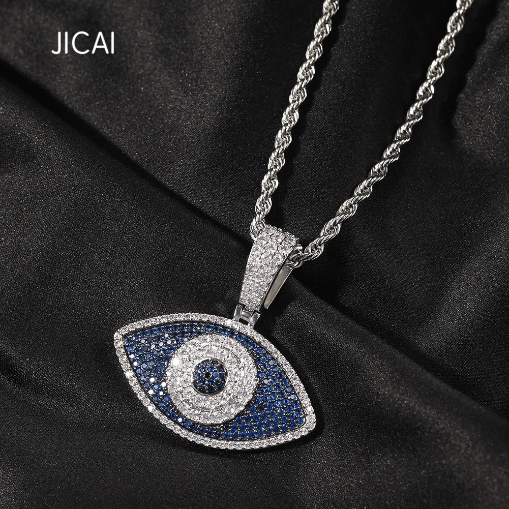 

Роскошное циркониевое ожерелье-чокер удачи в турецком стиле хип-хоп голубого цвета от сглаза ожерелье для женщин и мужчин цепочка с подвеск...