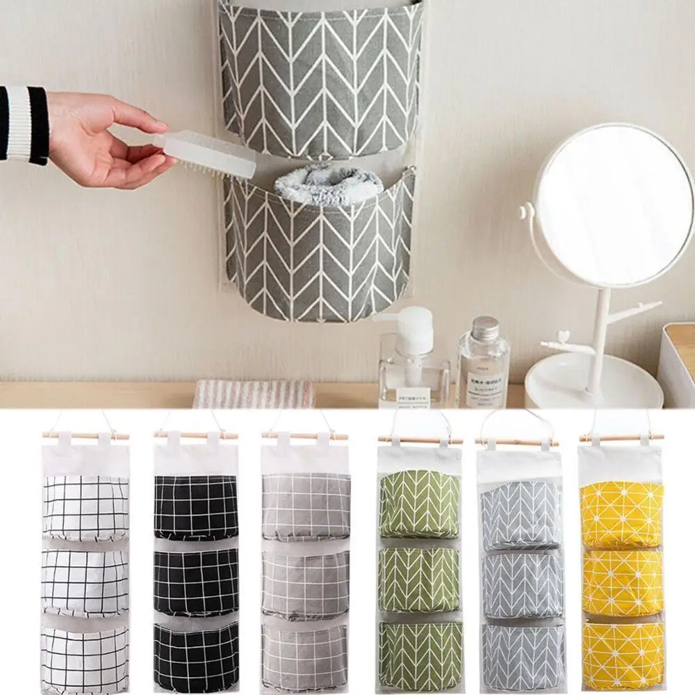 

Hanging Storage Bag Wall Mounted Wardrobe Sundries Hanging Organizer Fabric Cosmetic Container Toy Bag Cotton Pouch O7N4