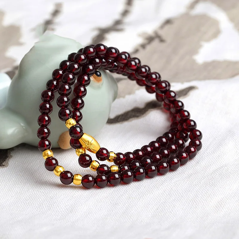 Браслет-цепочка из желтого золота с гранатовыми бусинами 6 3 дюйма | Украшения и