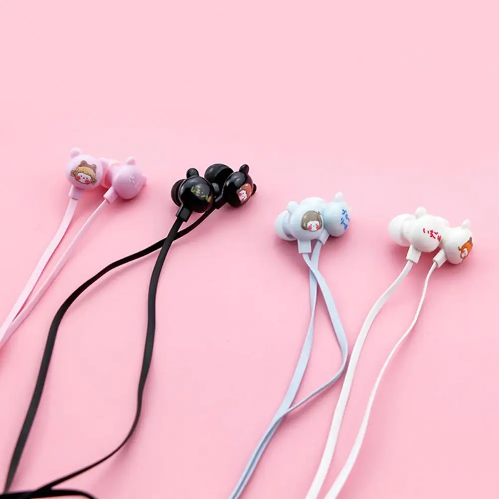 

Universal 3.5mm Cute Cartoon Bear Head In-Ear Earphone With Storage Box Mobile Phone Laptop Wired Headset Student Earphones