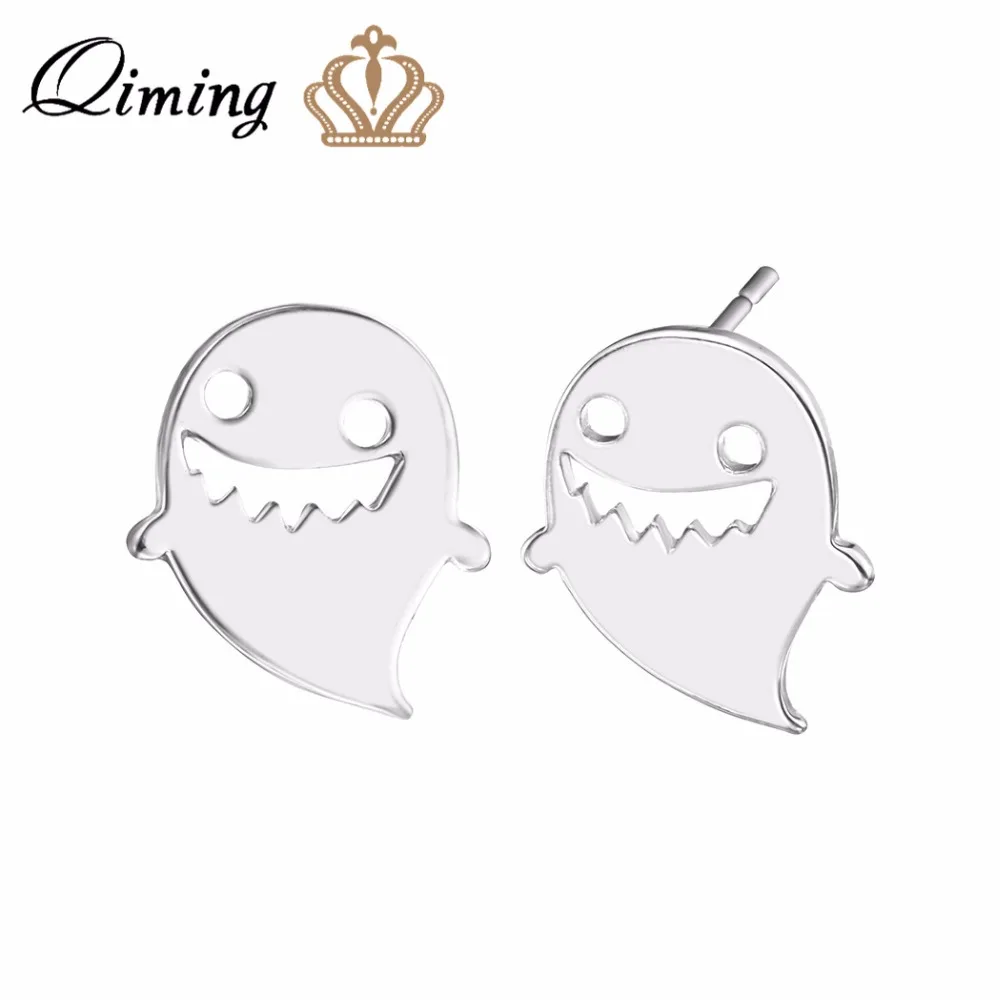 QIMING вырезать призрак Эффектные серьги-гвоздики подарок на Хэллоуин Модные