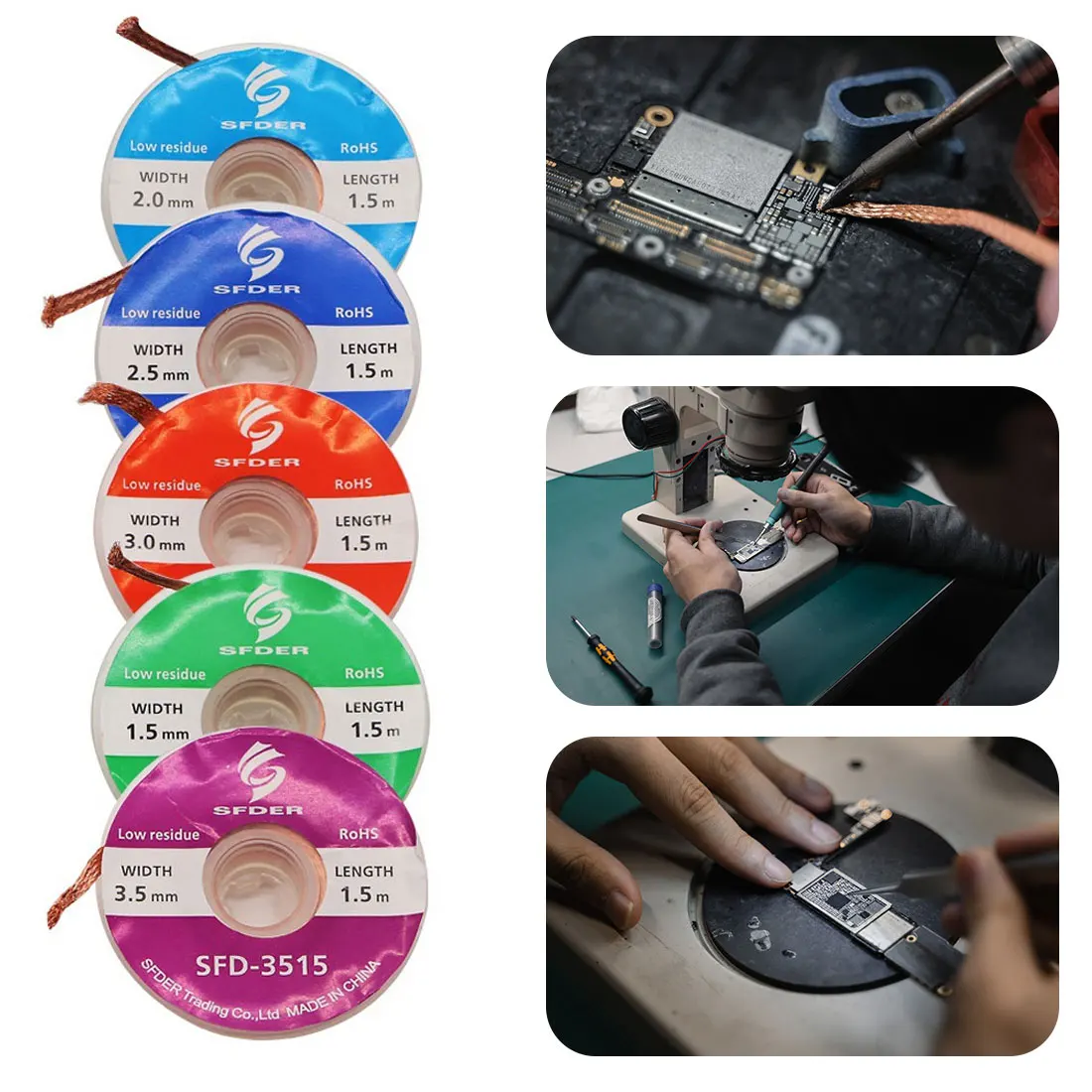 

Welding Solder Wire Repair Tool Desoldering Wires Braid Welding Solder Remover Wick Lead Cord Flux Soldering 1.5/2/2.5/3/3.5mm