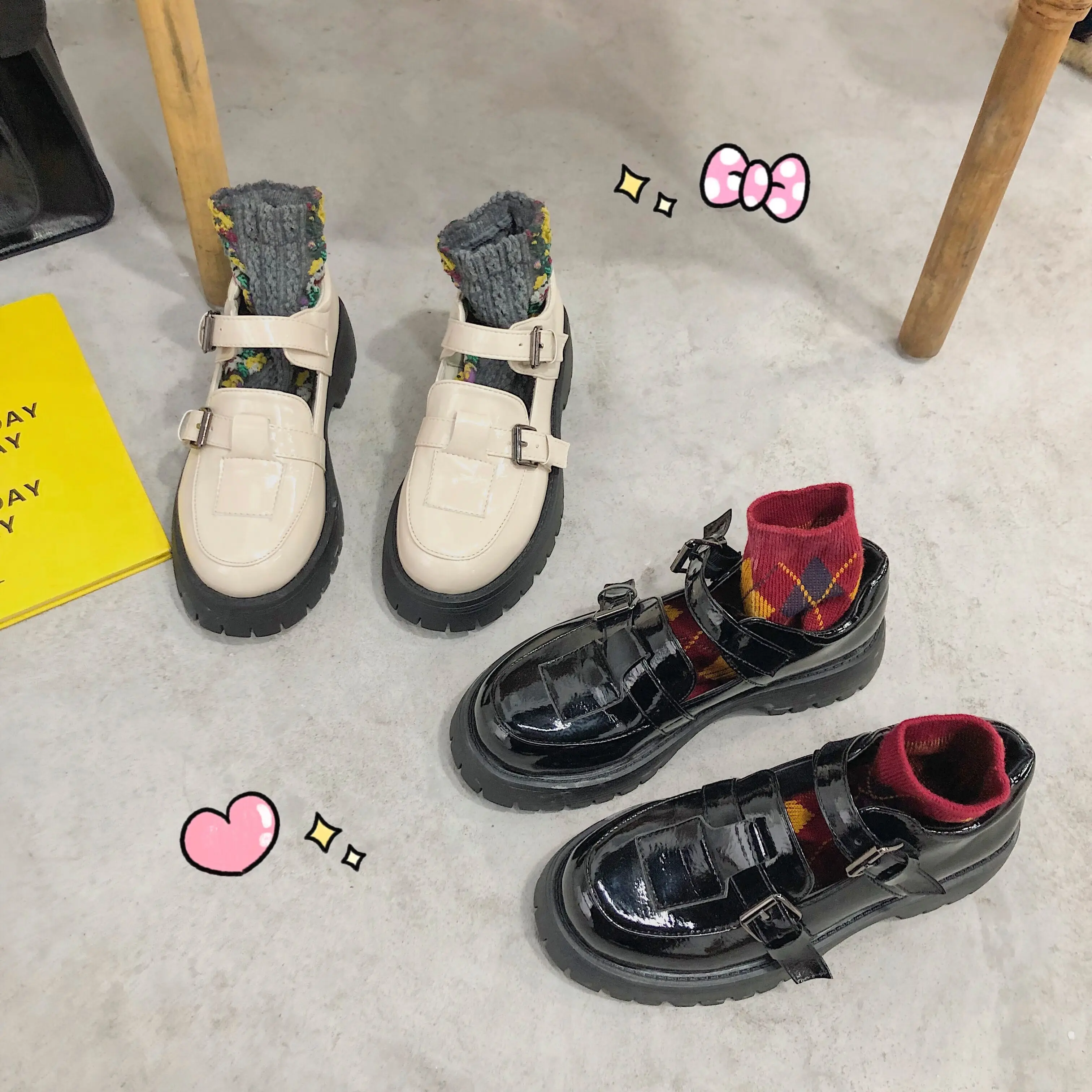 

British small leather shoes Japanese Mary Jane small leather shoes retro college style wild round head thick bottom leather shoe