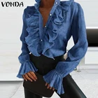 Женская Джинсовая блузка, с длинным рукавом и отворотом, для вечерние Са, 2021