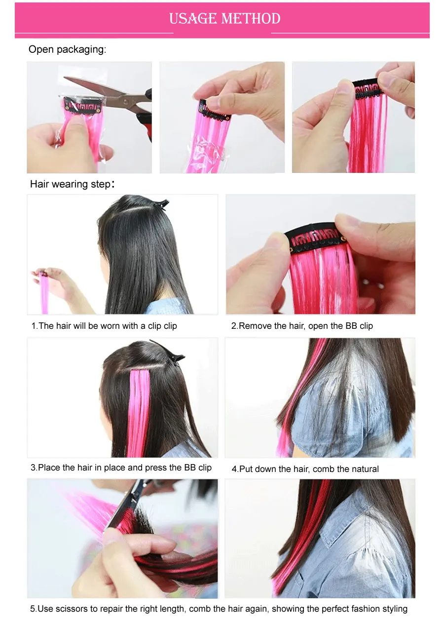 57Color Ombre Hairpiece Clip On Synthetic Fiber Straight Hair Extensions In Extension Strands Hairpins Rainbow | Шиньоны и парики