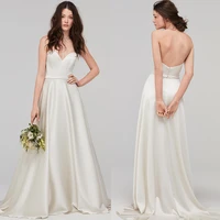 charming satin sweatheat neckline a line wedding dresses with back v neck custom made bridal gowns cheap