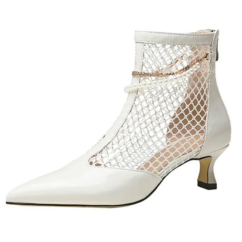 

Back Zipper Women Summer Boots 2021 Fashion Pointed Toe high heels Shoes Woman Genuine Leather Newest Party Basic Shoes Woman