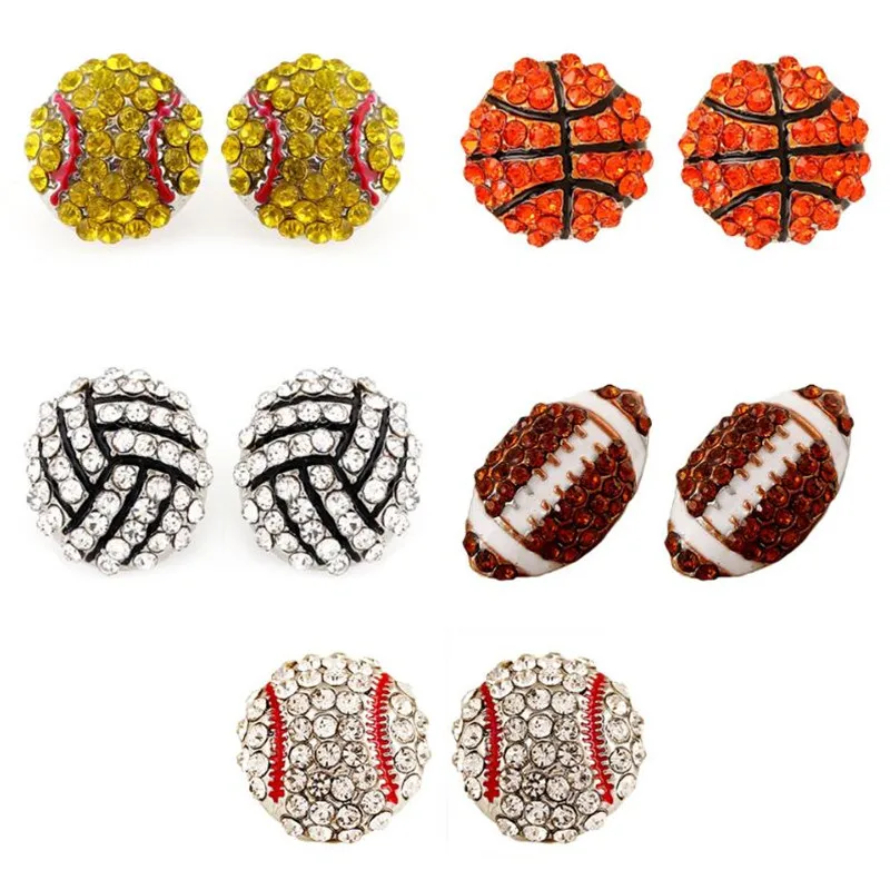 

Popular Enamel Sporty Stud Earring DIY Sport Women's Ball Rhinestone Crystal Stone Earrings One Pair xye226