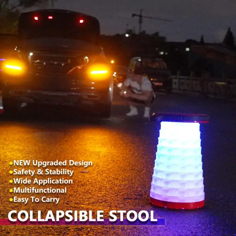 

Portable Retractable Folding LED Light Load Capacity 400lbs Camping Stool Plastic Telescopic Stool Outdoor Foldable Chair Tool