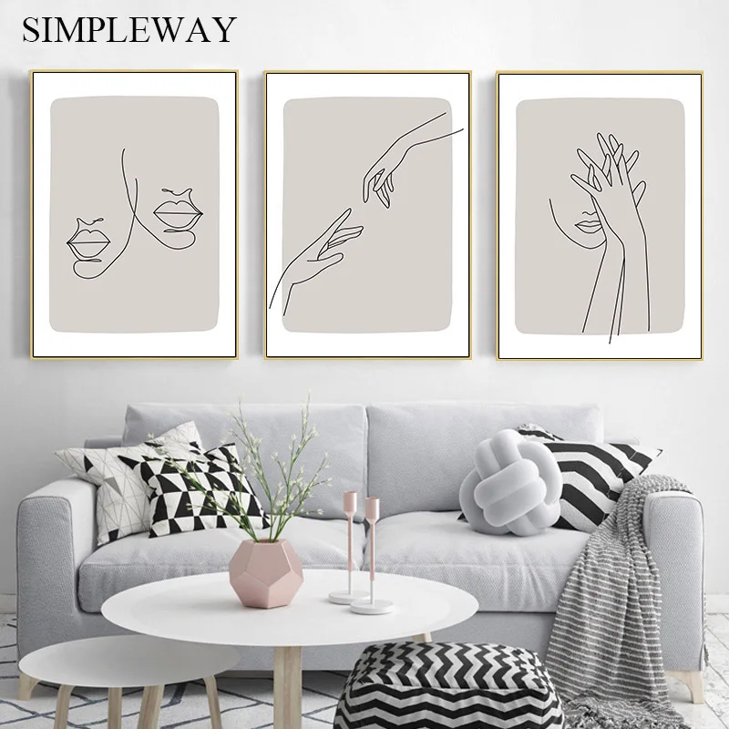 Абстрактное художественное полотно плакат Современная линия рисунок лицевая