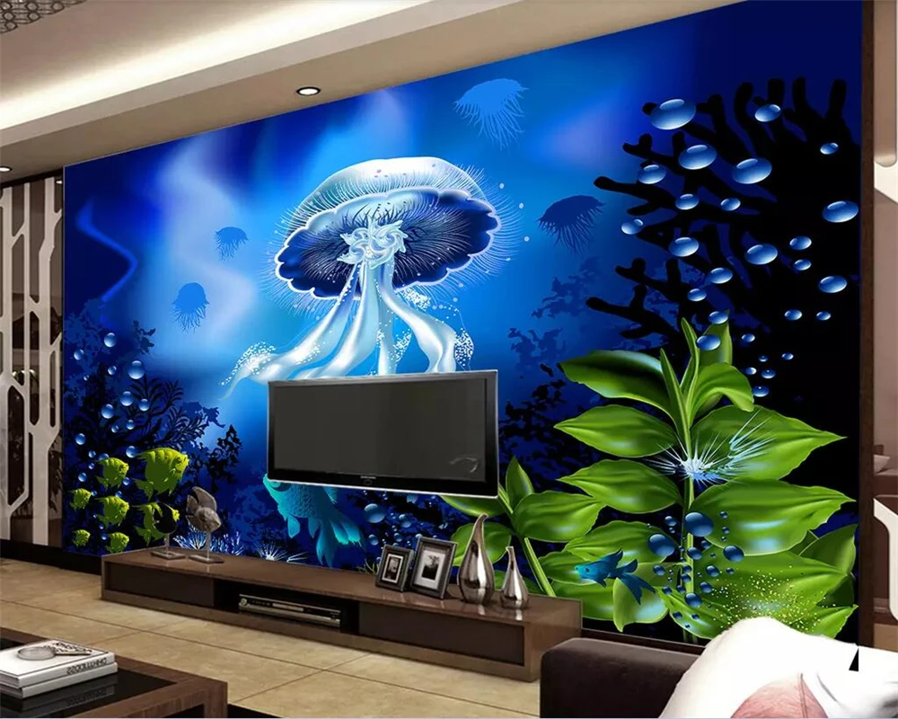 3DBEIBEHANG Custom wallpaper murals fashion 3D underwater sea world jellyfish living room TV background wall decorative painting