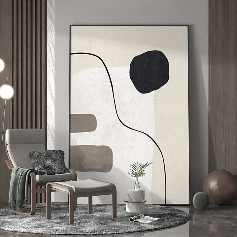 

Hand-painted Oil Painting On Canvas Modern Minimalist Painting Abstract Painting Room Decor Beige Art Black White Large Wall Art