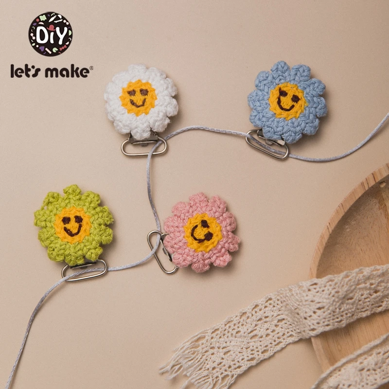 

Let's Make 8PC Crochet Baby Teether Teething Pacifier Smile Flower Infant Holder Clip Nursing Baby Dummy Clips Nursing Pendant