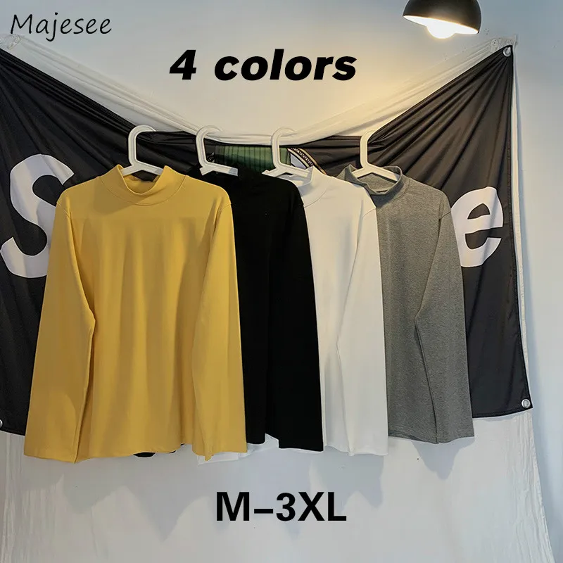 

Мужские футболки с длинным рукавом футболки Демисезонный Новое поступление одноцветное с высоким, плотно облегающим шею воротником, мужск...