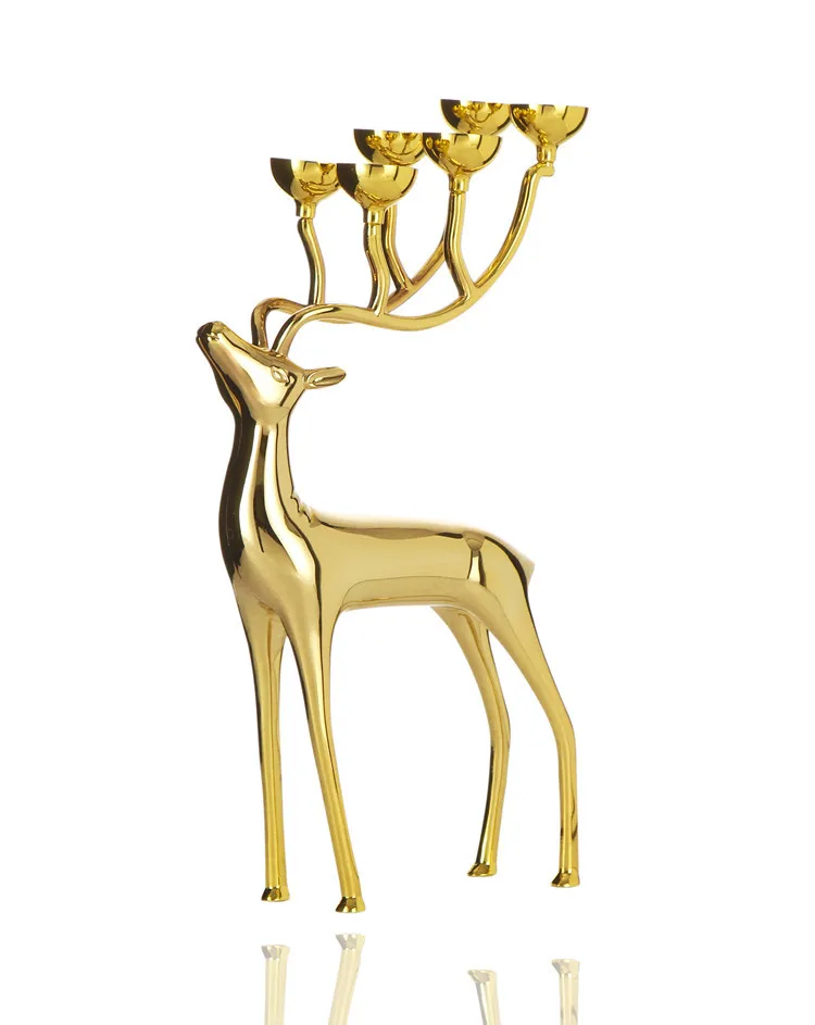 

Silver plated deer shape metal candle holder, 6-arms candelabra with 18pcs free candles