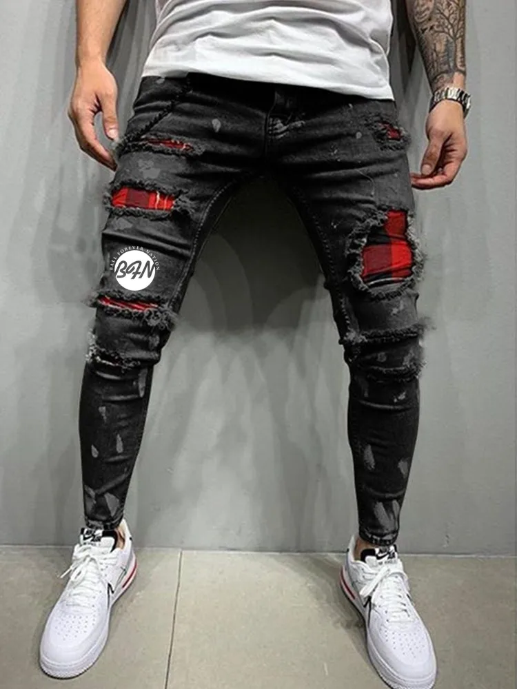2021 New Fashion Streetwear Denim Jeans Men Pants Mens Skinny Joggers Ripped Man Zipper Hip Hop Harajuku Male  Homme Denim