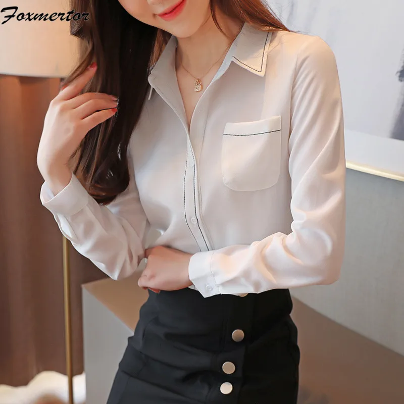 Корейская офисная блузка рубашка 2021 весна-осень длинный рукав женская шифоновая
