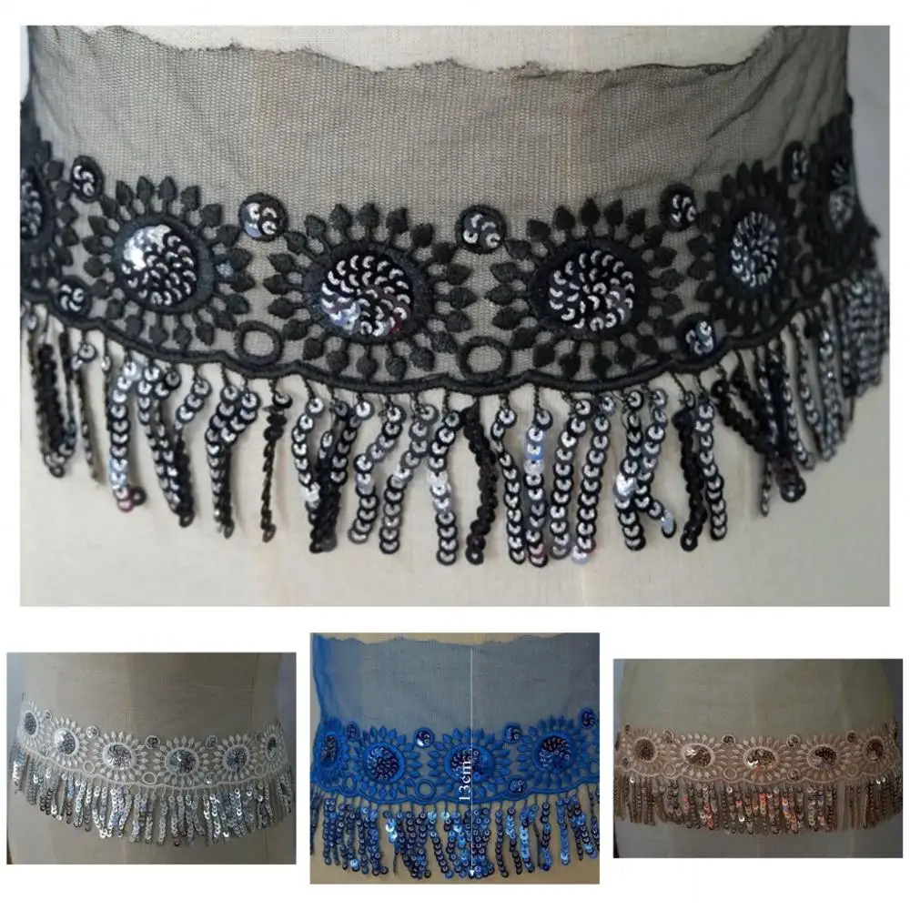 4 м/лот x цвета (черный синий серебристый +) пайетки Цветочная вышивка кружева