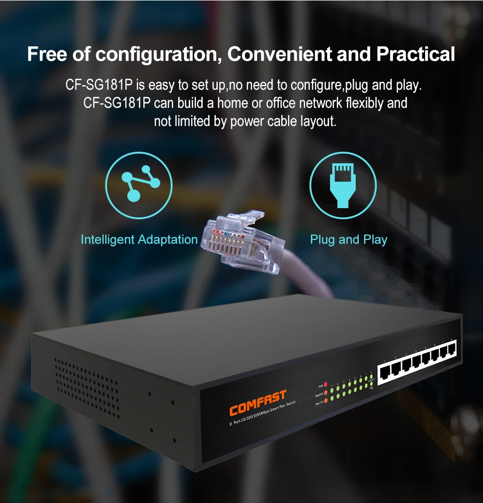 Comfast 10 портов 100 м интеллигентая (ый) коммутатор POE switch 8 + 2 порта uplink сетевой порт