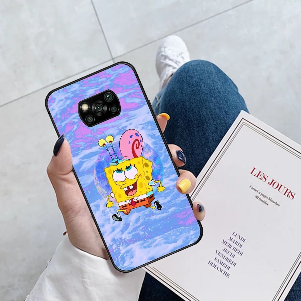 

Cartoon Cute Yellow SpongeBobs Phone Case Cover Hull For Xiaomi Mi A2 A3 8 9 SE 9T 10 10T Lite Pro Ultra Poco X3 black Funda 3D