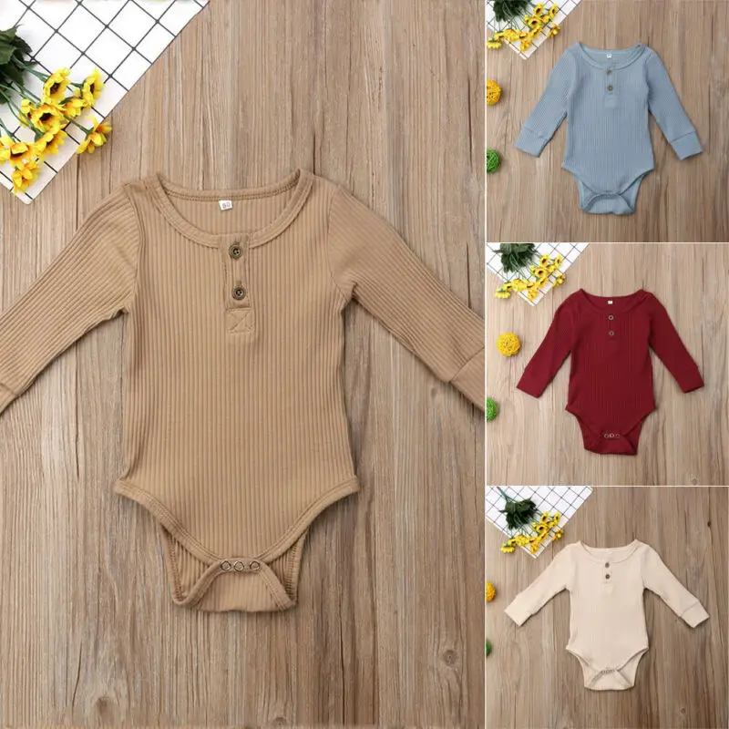 Unisex Newbown Baby Girls Knitted Romper Long Sleeve Sweater Buttons Jumpsuit Pajamas Top Fall Winter Clothing | Детская одежда и