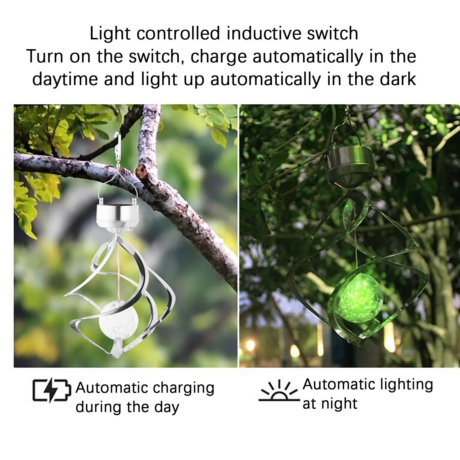 На солнечных батареях ветряных колокольчиков ночные огни спиральный подвесной