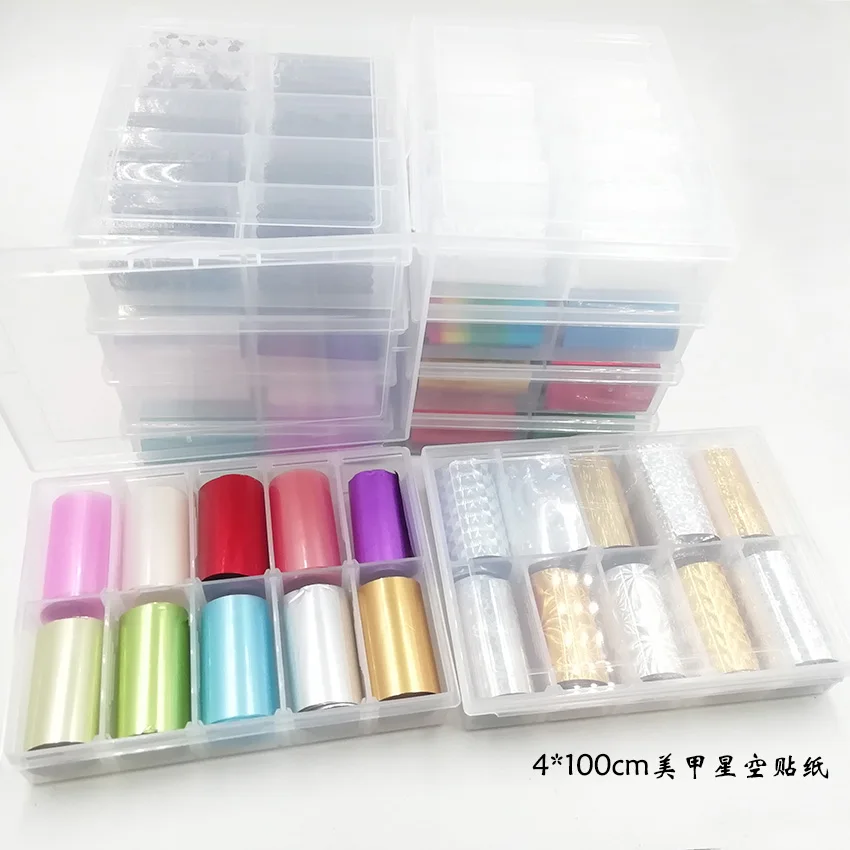 10 рулонов в коробке для хранения наклейки из фольги ногтей искусство звездное