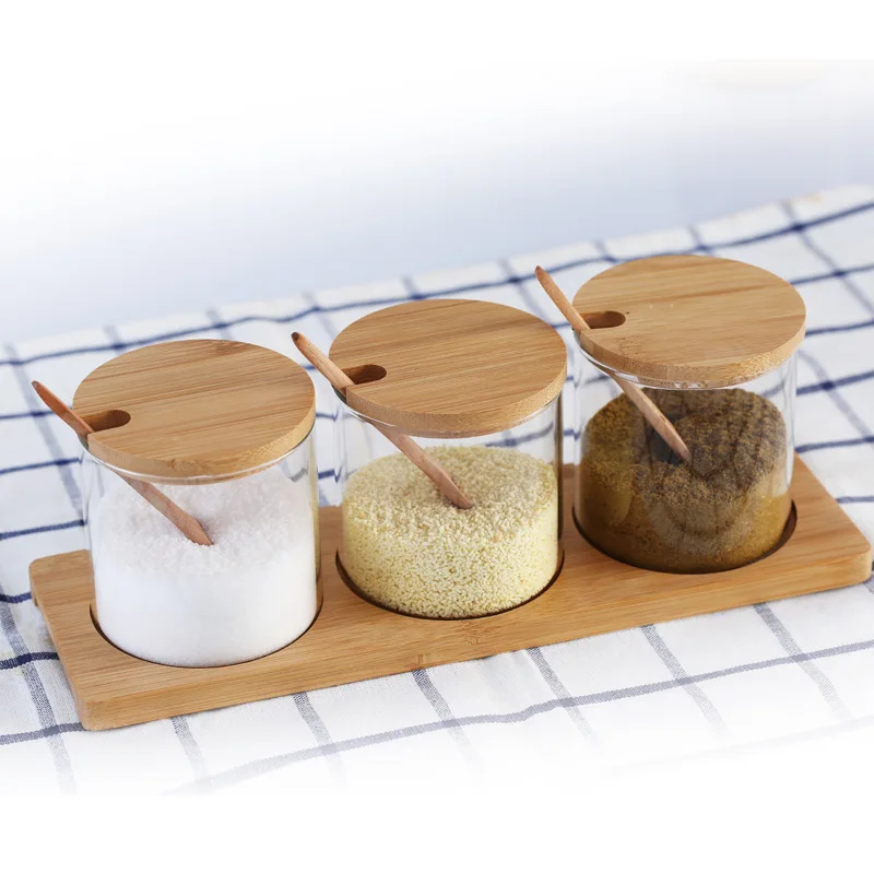 3 в 1 стеклянный инструмент для специй травах контейнер соли сахара чая сухих