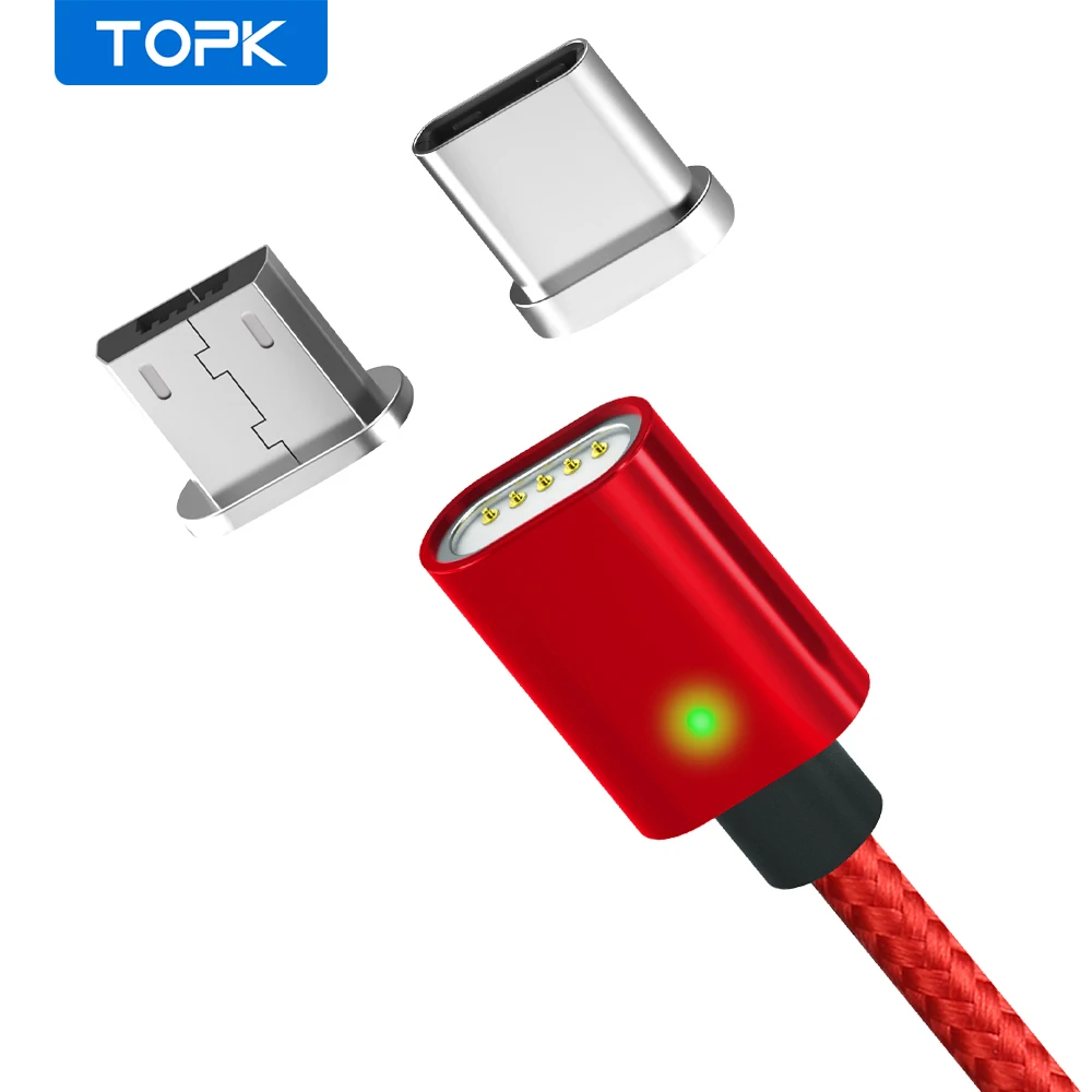 Магнитный кабель TOPK USB Type C/Micro для телефонов Android 2.4A 1/2 м|Кабели мобильных