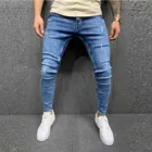 Модные мужские джинсовые длинные брюки на молнии рваные винтажные однотонные хип-хоп Стрейчевые узкие джинсы с высокой талией брюки #35