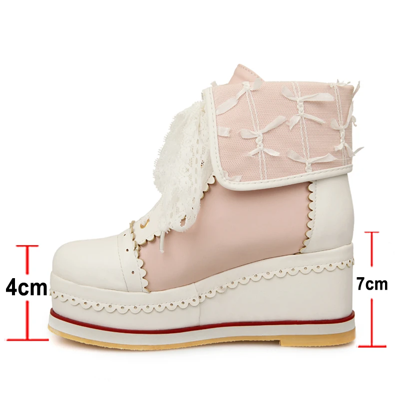 FOREADA Ankle Boots Shoes Woman Wedges High Heels Lace Up Boots Platform Round Toe Lovely Lady Footewear Autumn Short Boots 46